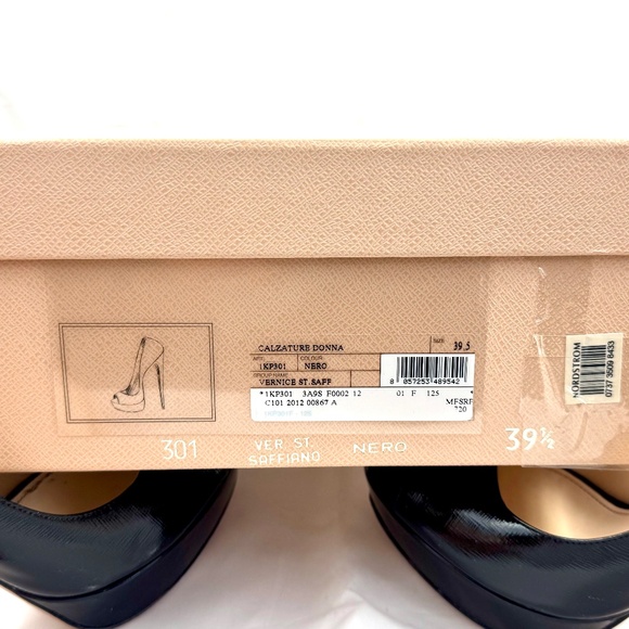 Prada Black Vernice Saffiano Leather Peep Toe Platform Pumps Size 39½ - Picture 11 of 12